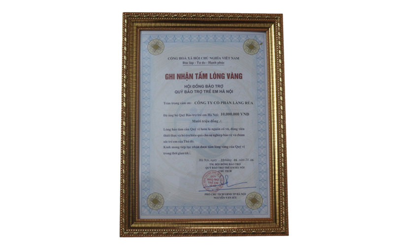 phó chủ tịch tp Hà Nội trao tặng bằng khen tặng công ty cổ phần Làng Rùa